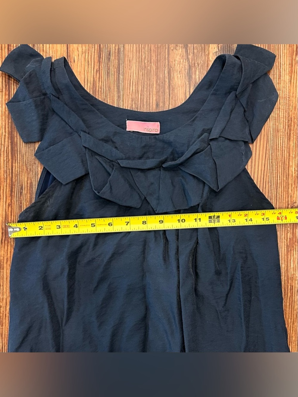 Navy Bubble Hem Mini Dress Ruffle Neck Resort Cocktail Chic Small - Picture 3 of 5